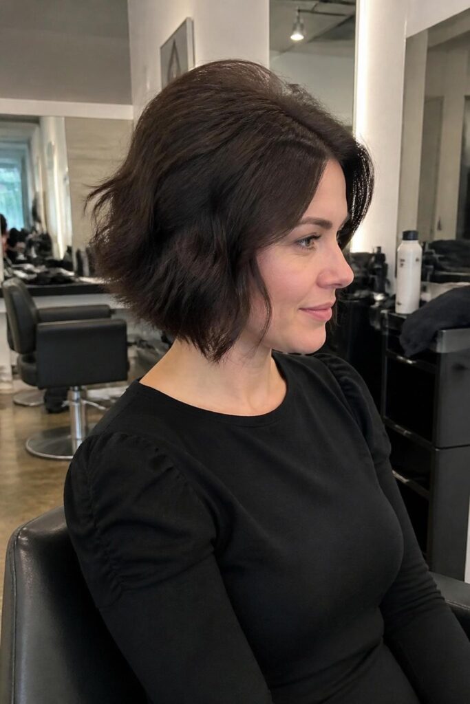 Short wavy bob with volume at crown