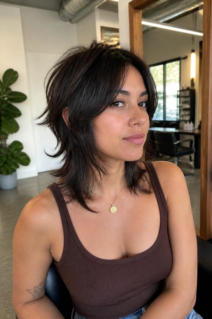 Short wolf cut with long face-framing pieces