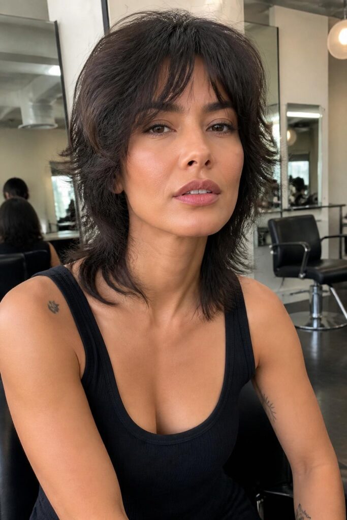 Short wolf cut with soft layers and shine-free finish