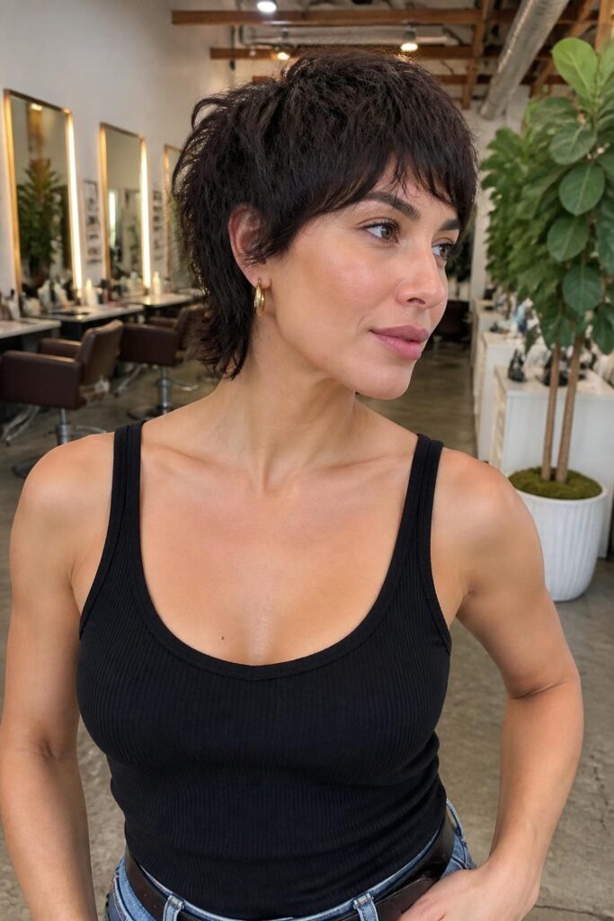 Short wolf cut with subtle undercut