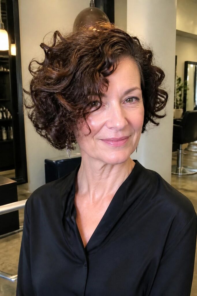 Side-swept curly bob