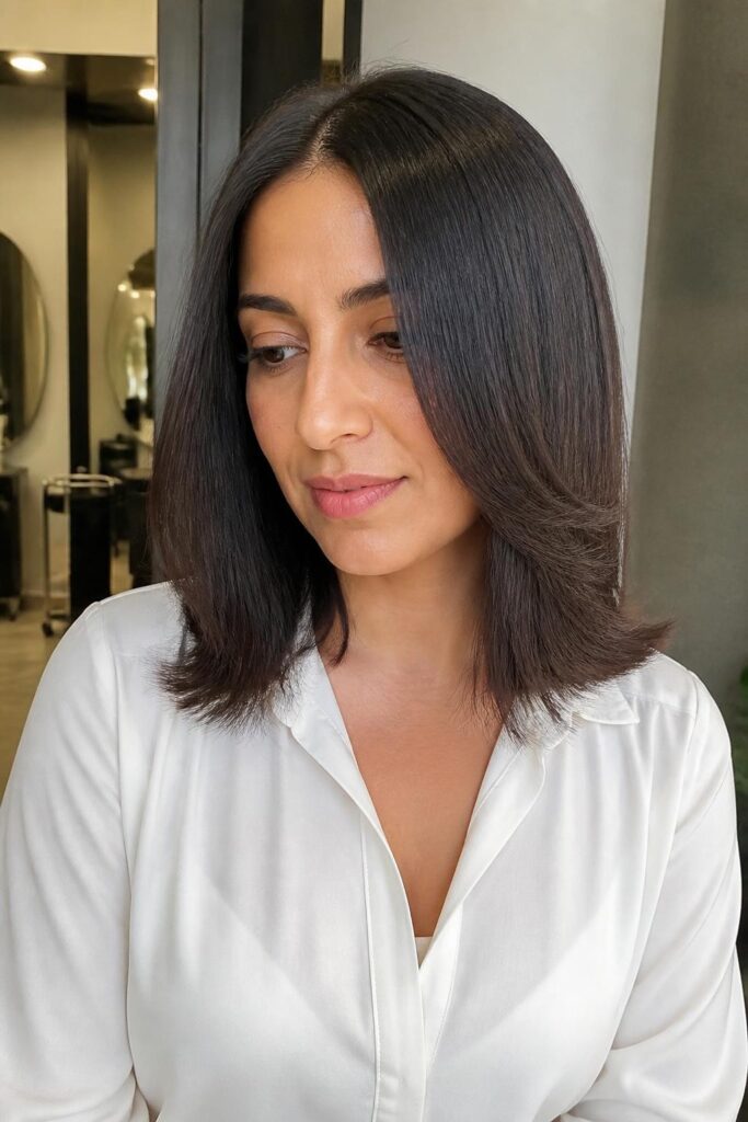 Sleek butterfly lob with middle part