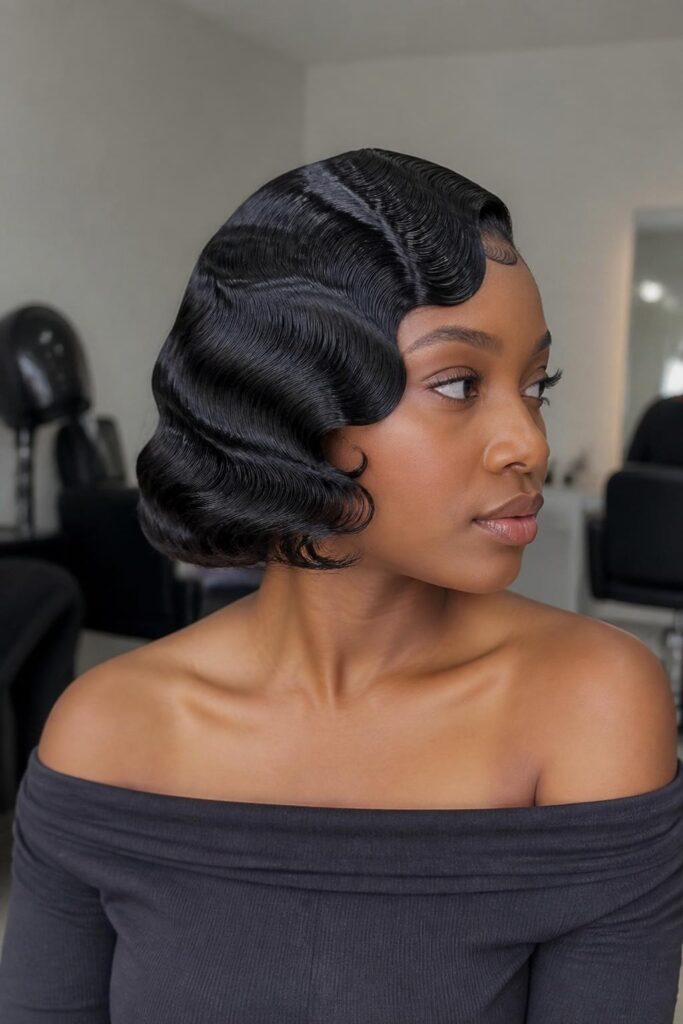 Sleek finger wave bob