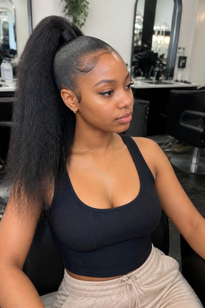 Sleek high ponytail with edge control
