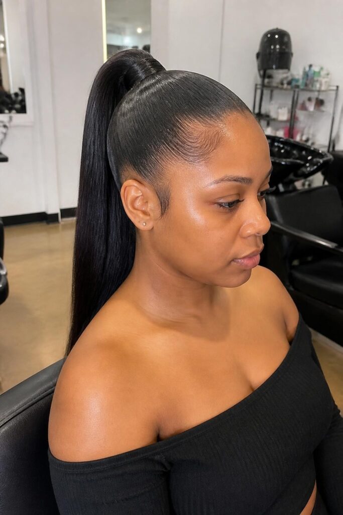 Sleek high ponytail with edge control