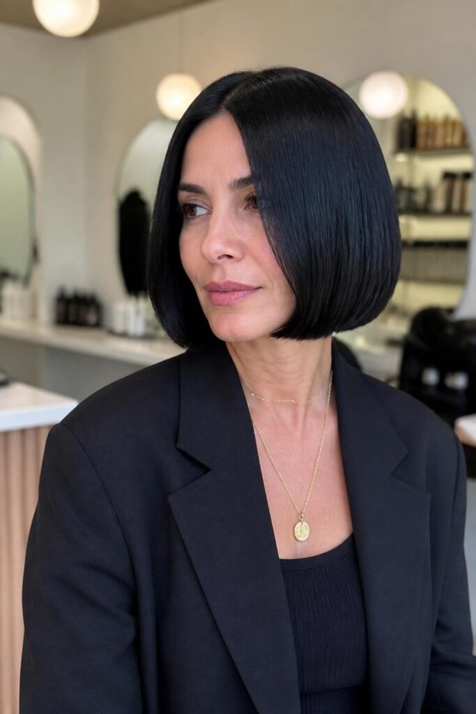 Sleek hush cut with center part