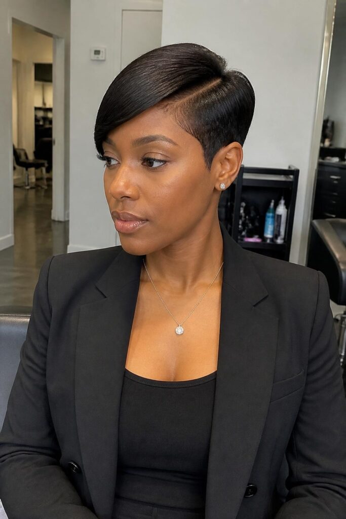 Sleek pixie with deep side part