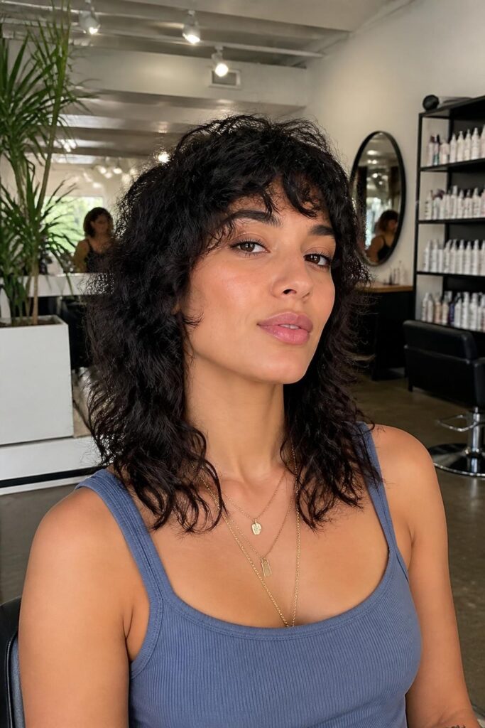 Soft curls in a short wolf cut