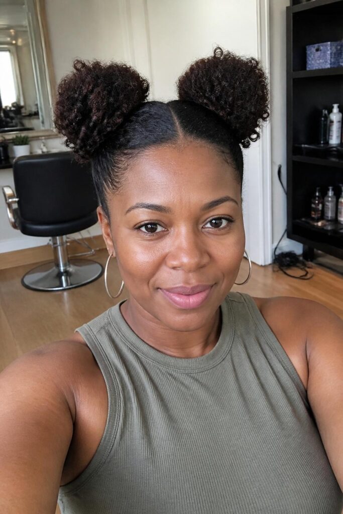 Space buns with curly ends