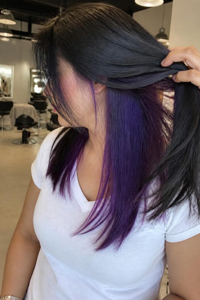 Straight hair with purple underlights