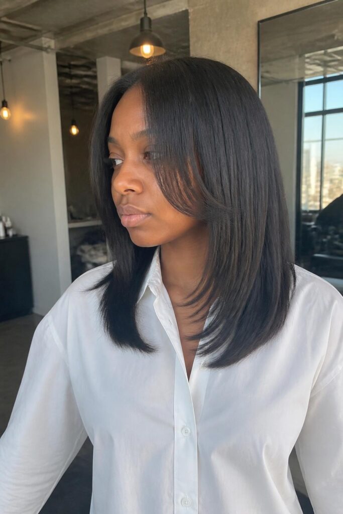 Straight layered cut with face-framing pieces