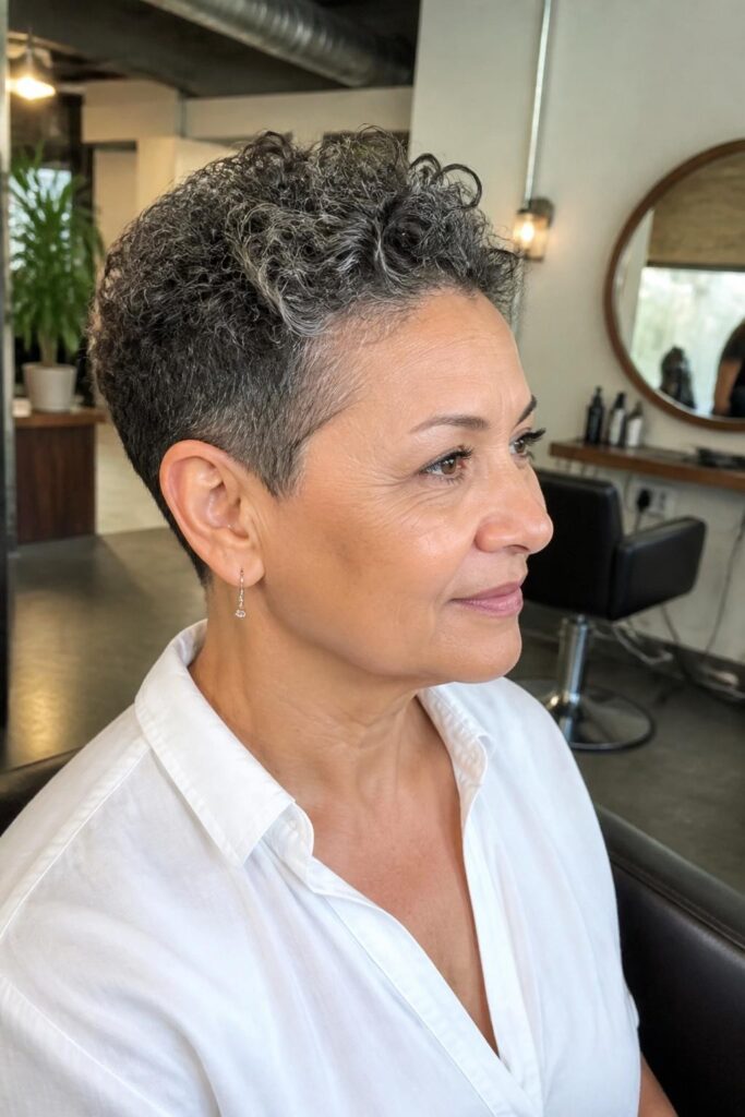 Tapered curly pixie