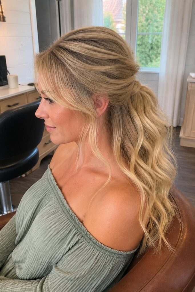 Textured half pony with soft waves