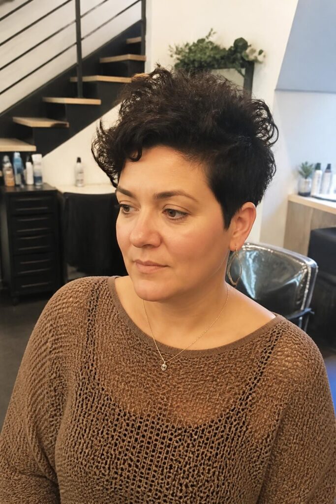 The curly pixie for round faces