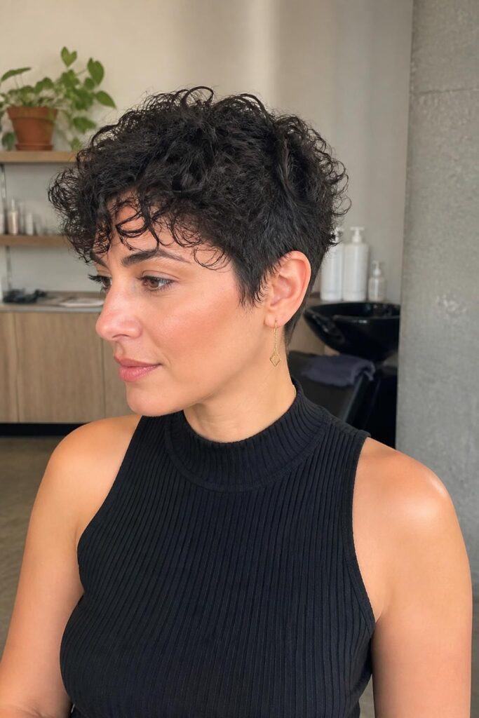 The curly pixie with bangs