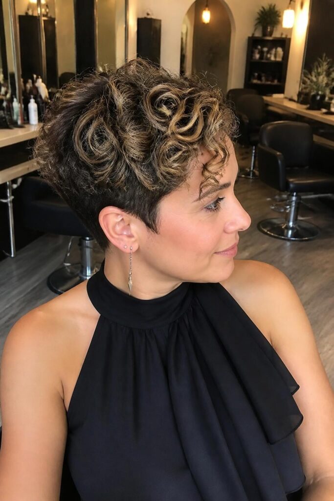 The curly pixie with color