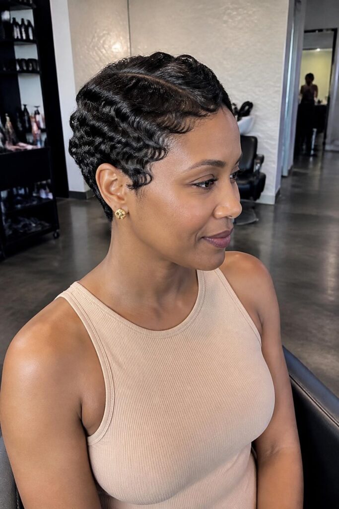The curly pixie with finger waves