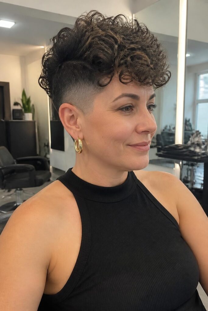 The curly pixie with shaved sides