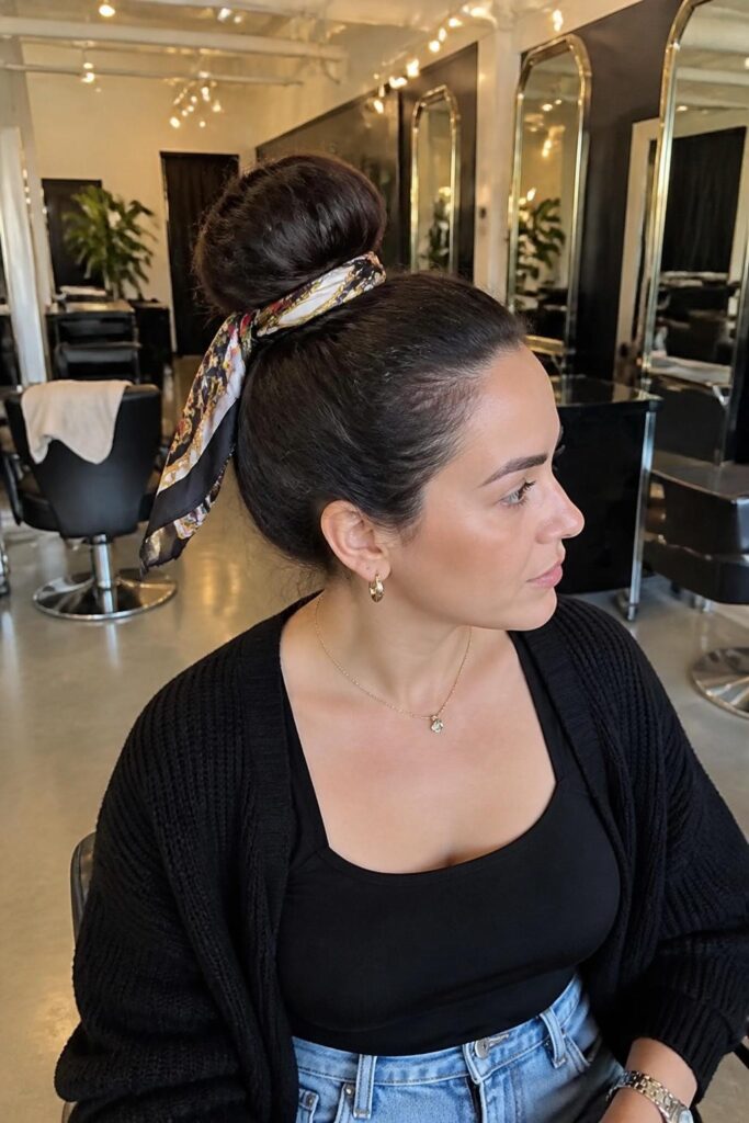 The high bun with a scarf wrap