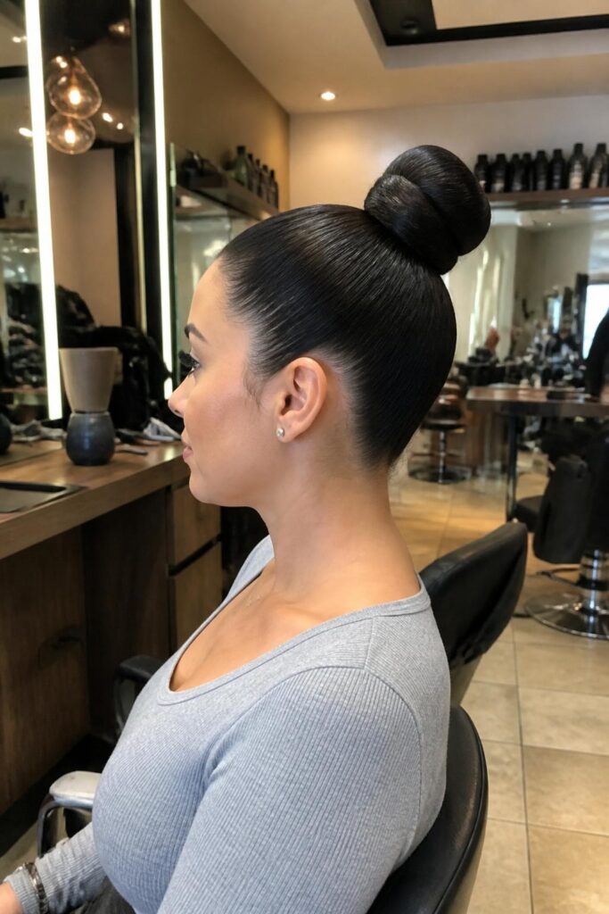 The sleek high ponytail bun