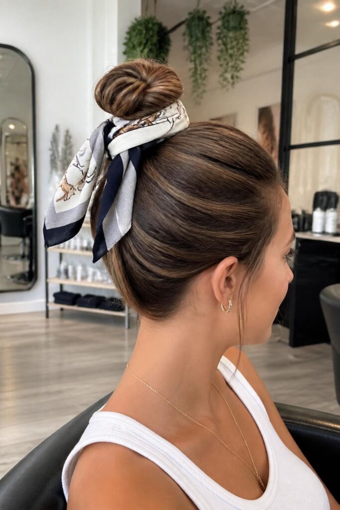 Top knot with scarf