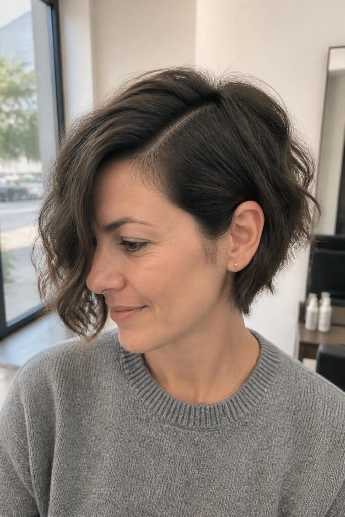 Tousled crop with side part