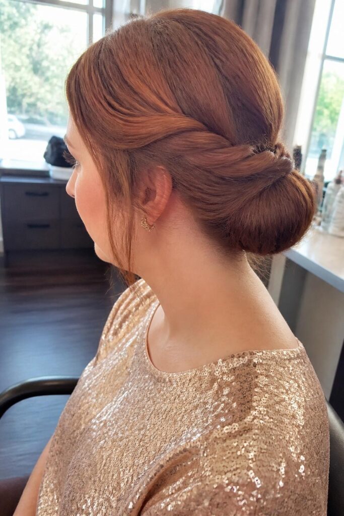 Twisted half pony with a low bun