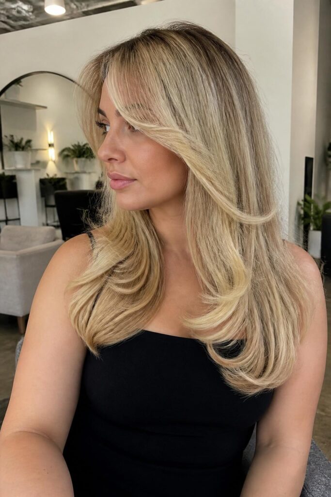 Voluminous blowout with side bangs