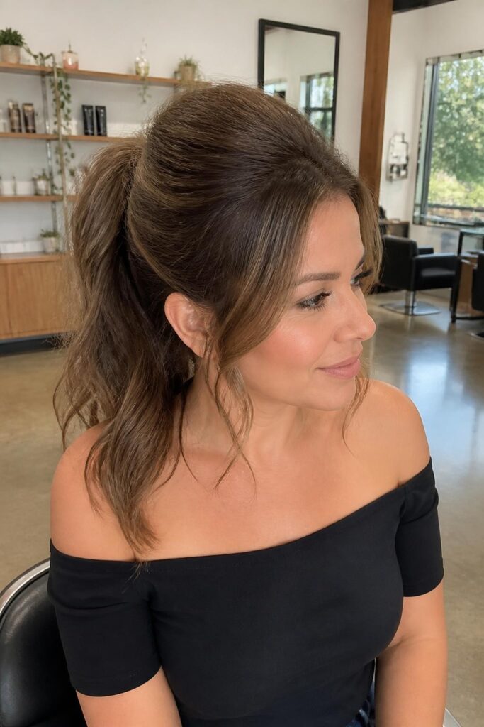 Voluminous half pony with teased crown