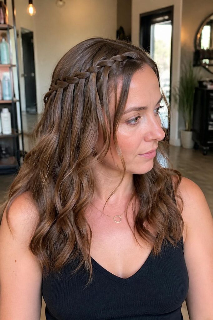 Waterfall braid half up