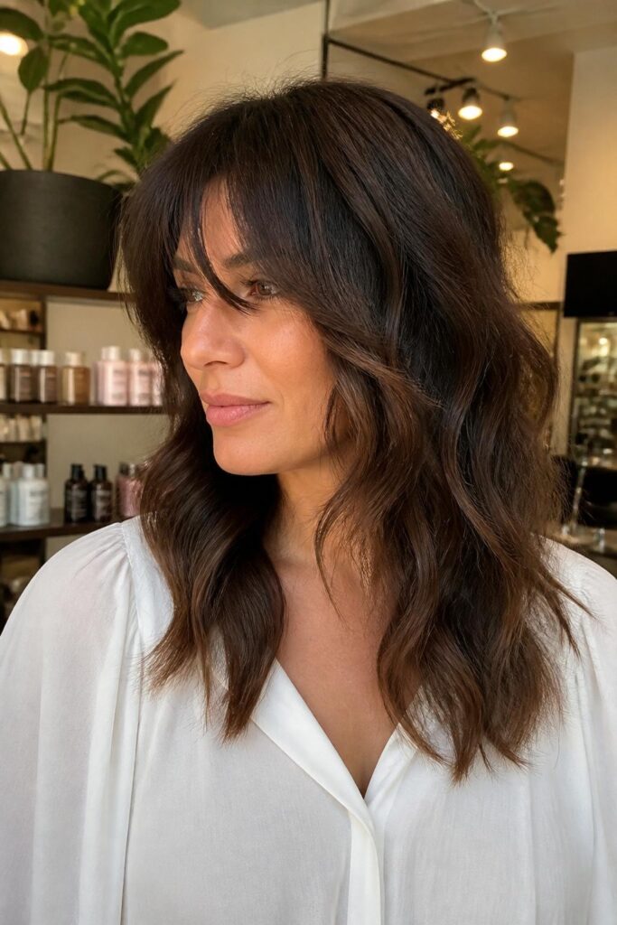 Wavy hush cut with curtain bangs
