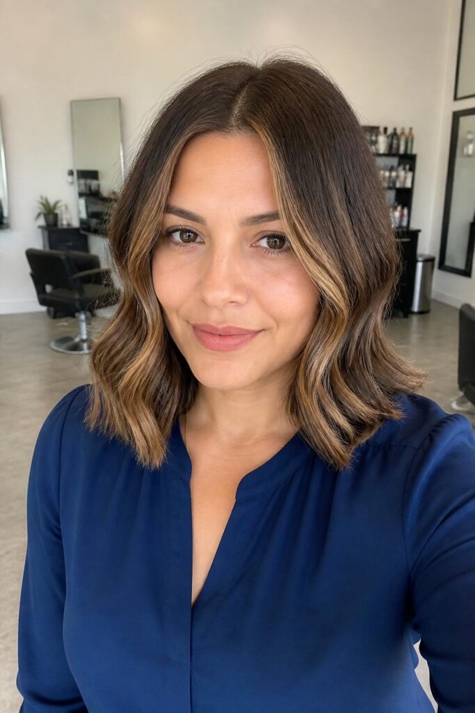 Wavy lob with middle part