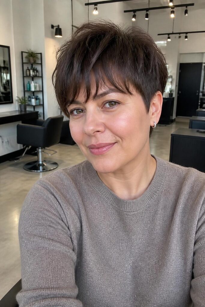 Wispy bangs with a pixie cut