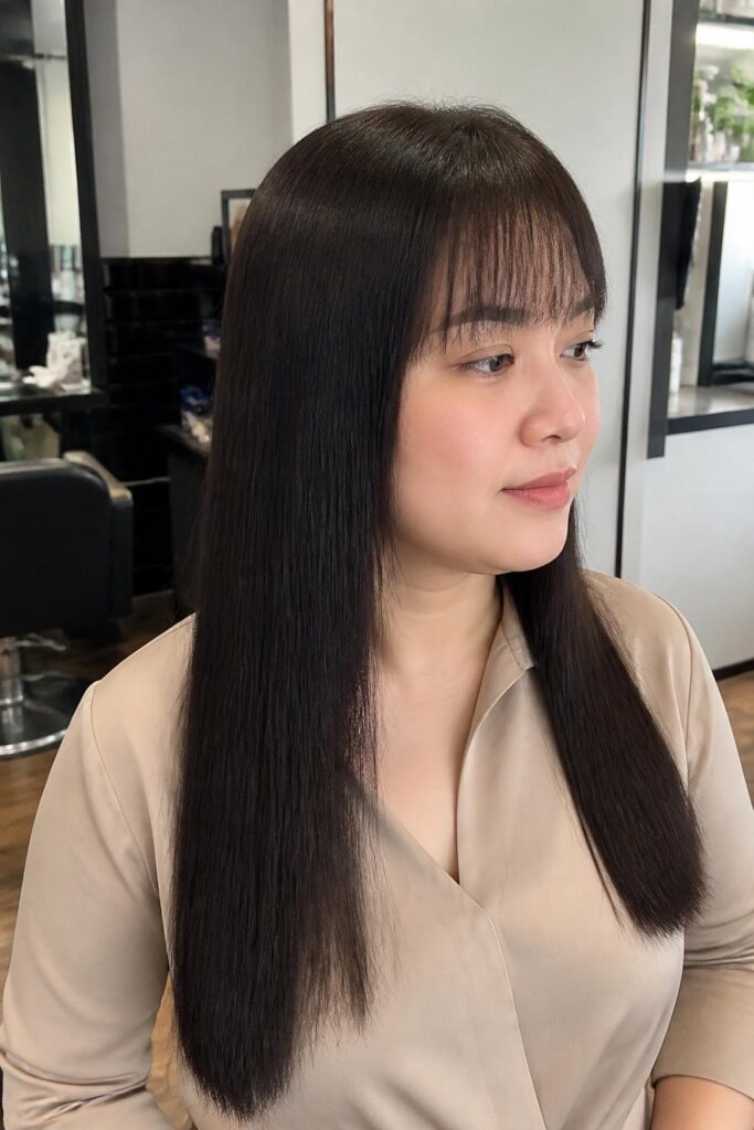 Wispy bangs with a sleek straight look