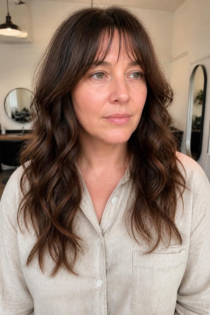 Wispy bangs with beach waves