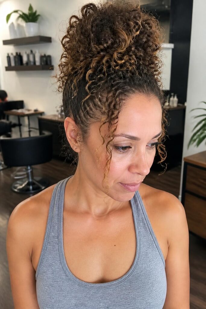 11. Pineapple updo for wavy hair