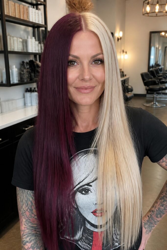 11. Plum and blonde split dye