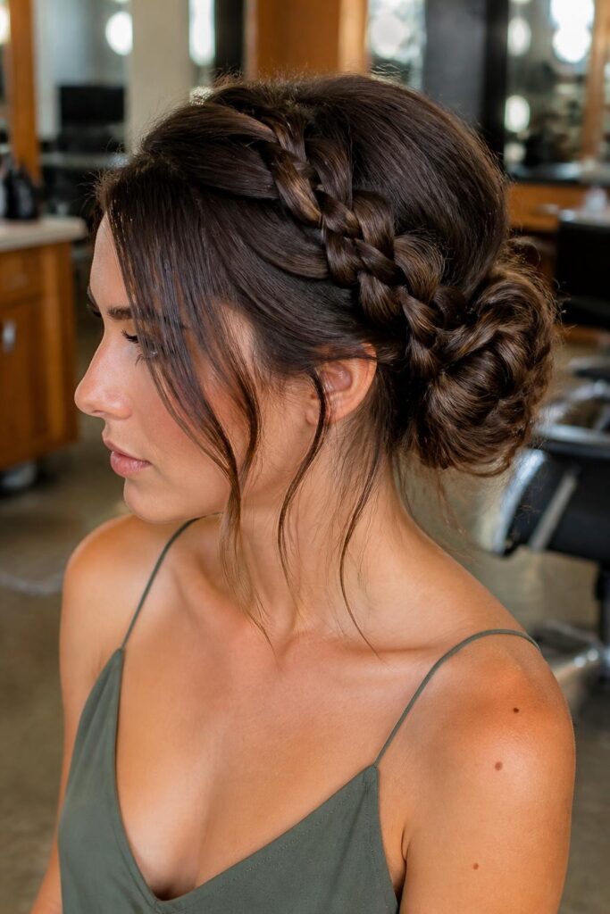 11. Side braided bun with tendrils