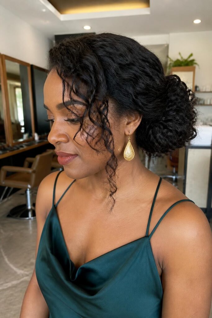 11. Side swept curly updo