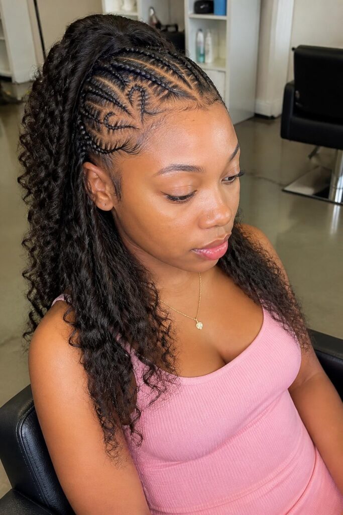 12. Cornrow heart with curls