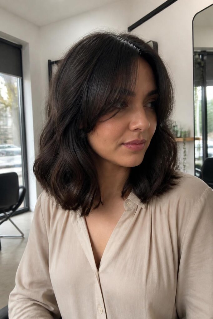 12. Face framing medium cut with curtain bangs