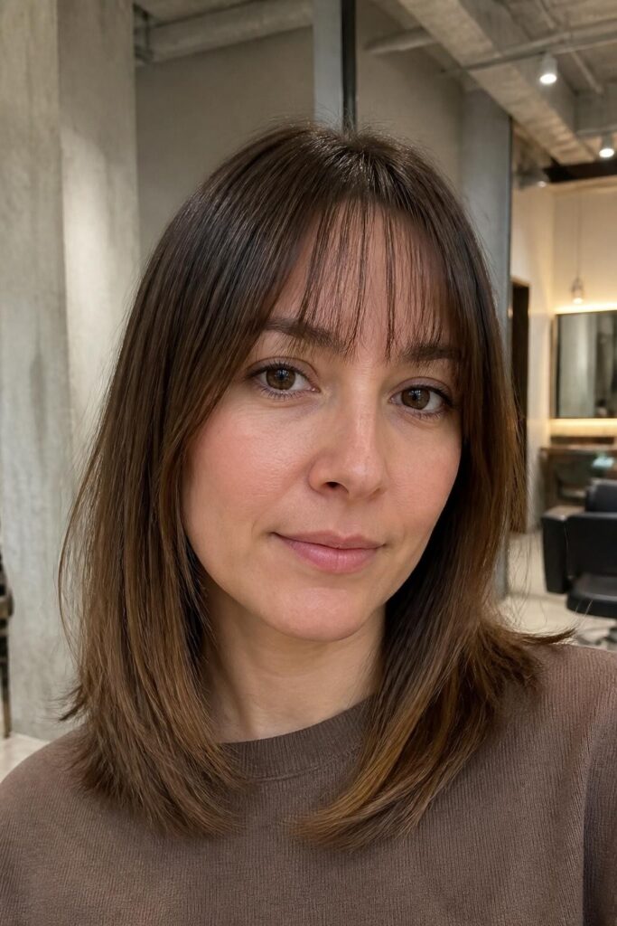 12. Medium hair with see through bangs