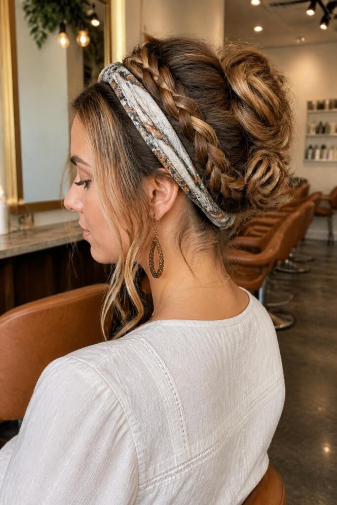 13. Braided bun with headband