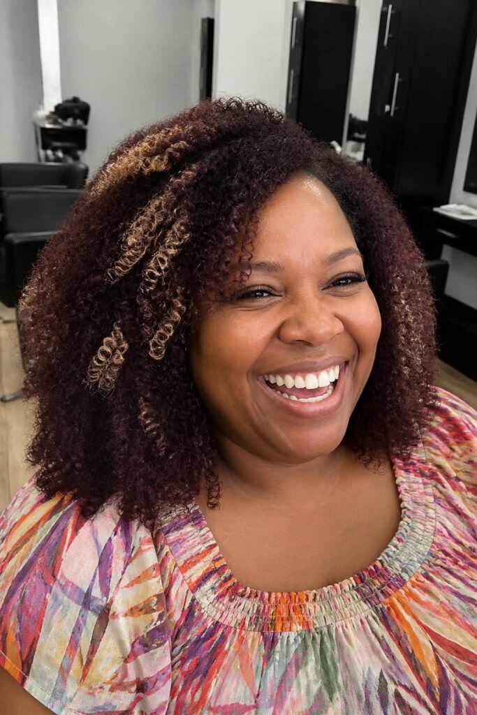 13. Plum hair with blonde highlights for black women