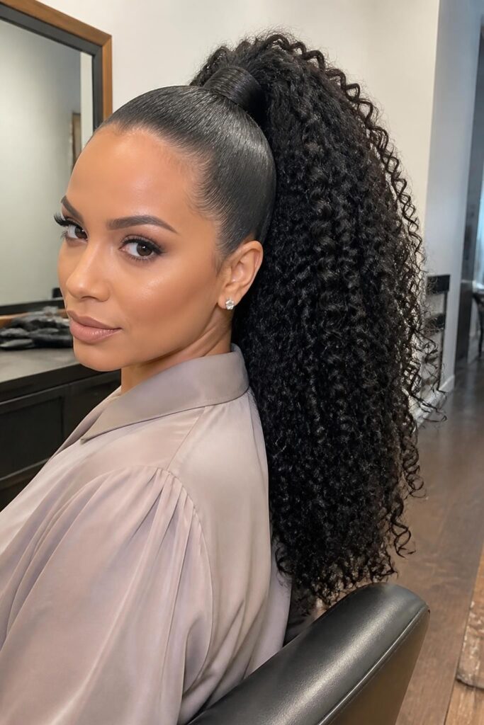 13. The curly high pony with wrap