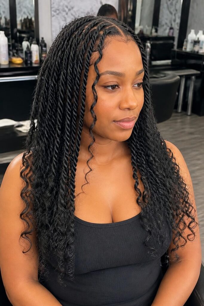 13. Two strand twist knotless braids with curly ends