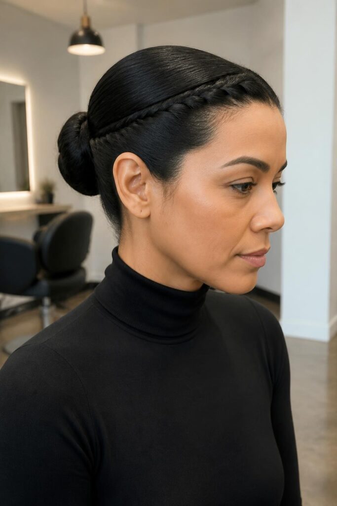 14. Braided sleek slicked-back bun