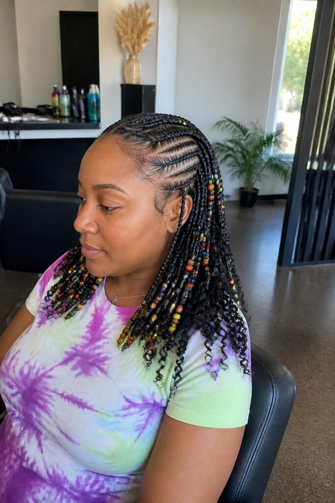 14. Cornrows with beads and curls