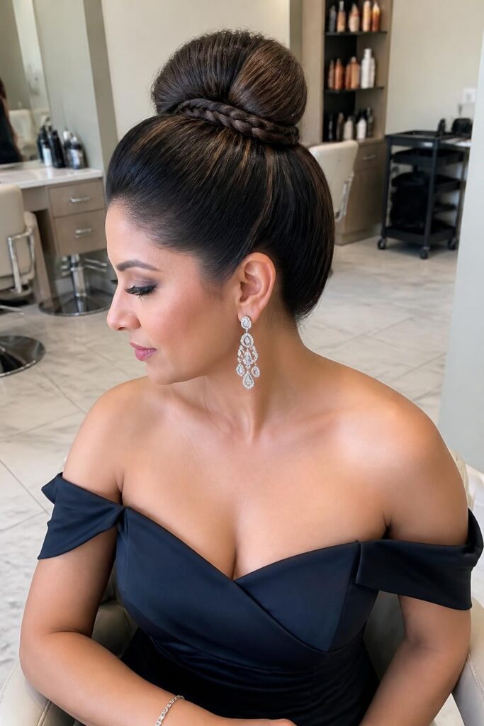 14. High bun with braided wrap