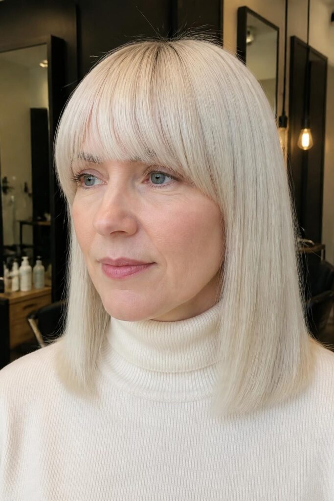 14. Medium hair with round bangs